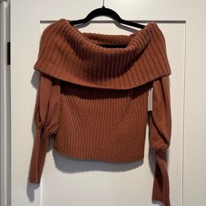 Anthropologie Off-the-Shoulder Sweater in Rich Brown/rust color NWT